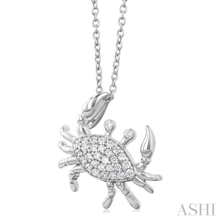 1/6 Ctw Petite Slanted Crab Round Cut Diamond Fashion Pendant With Chain in 10K White Gold