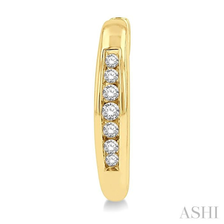 1/10 ctw Inlay Round Cut Diamond Huggie Petite Earrings in 10K Yellow Gold