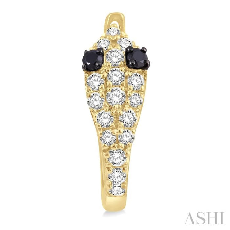 1/4 ctw Serpent Head With Black Diamond Eyes Round Cut Diamond Huggie Petite Earrings in 10K Yellow Gold