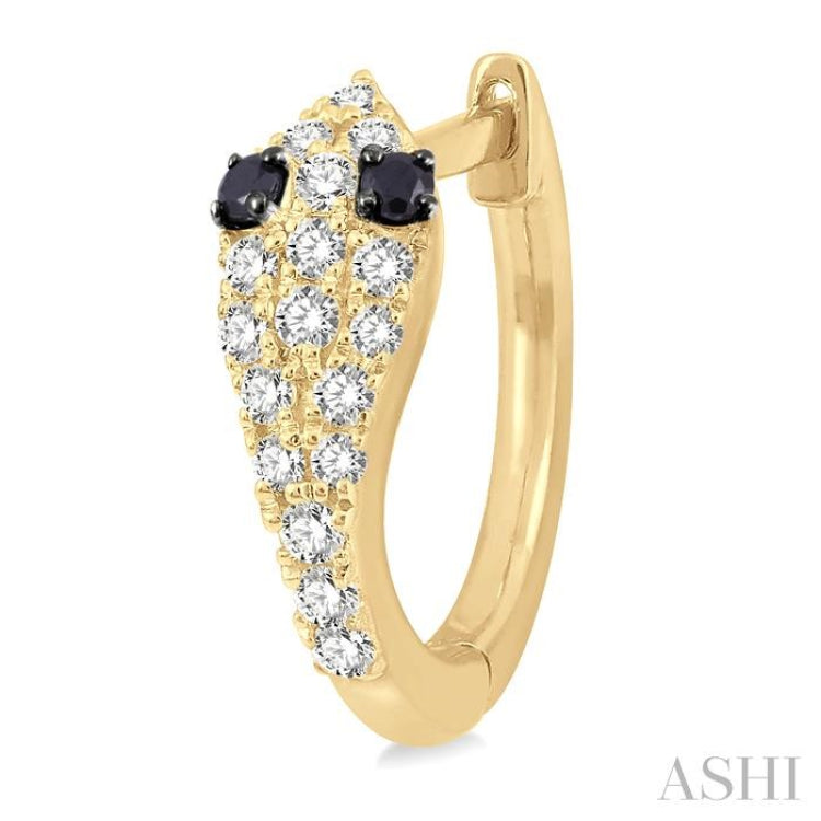 1/4 ctw Serpent Head With Black Diamond Eyes Round Cut Diamond Huggie Petite Earrings in 10K Yellow Gold