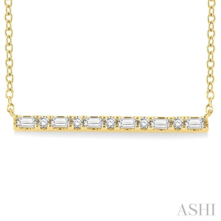 1/6 ctw Baguette and Round Cut Diamond Petite Bar Necklace in 10K Yellow Gold