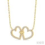 1/4 ctw Coupled Twin Heart Round Cut Diamond Necklace in 10K Yellow Gold