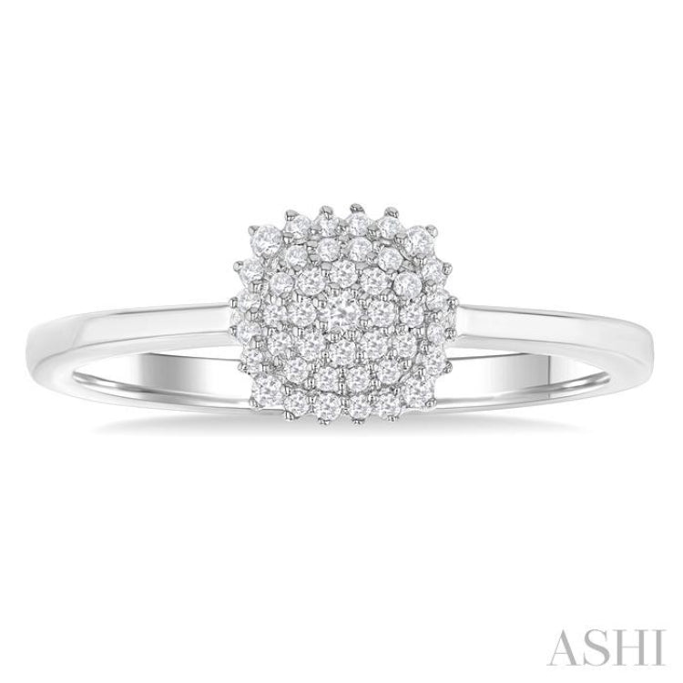 1/6 ctw Petite Cushion Shape Round Cut Diamond Cluster Fashion Ring in 10K White Gold