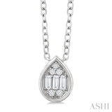 1/6 Ctw Petite Bezel Set Pear Shape Fusion Baguette and Round Cut Diamond Fashion Pendant With Chain in 10K White Gold