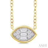 1/6 Ctw Petite Bezel Set East-West Marquise Shape Fusion Baguette and Round Cut Diamond Fashion Pendant With Chain in 10K Yellow Gold