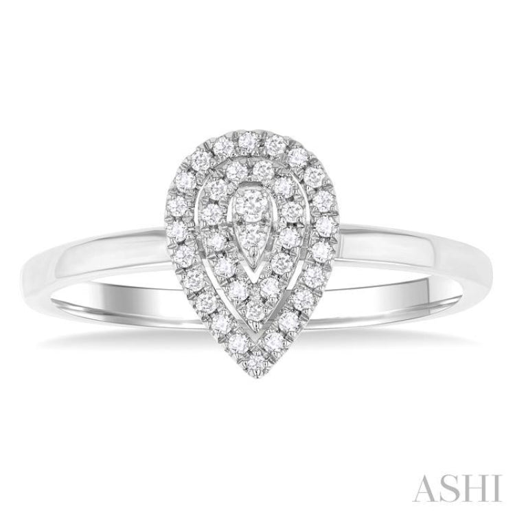 1/6 ctw Double Halo Pear Shape Petite Round Cut Diamond Fashion Ring in 10K White Gold