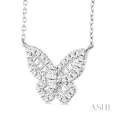 1/3 Ctw Petite Butterfly Baguette and Round Cut Diamond Fashion Pendant With Chain in 14K White Gold