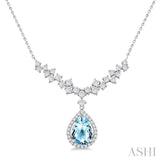 9x6 MM Pear Cut Aquamarine and 3/4 ctw Round Cut Diamond Semi Precious Necklace in 14K White Gold