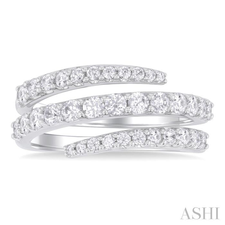 1 ctw Spiral Round Cut Diamond Fashion Open Wrap Band in 14K White Gold