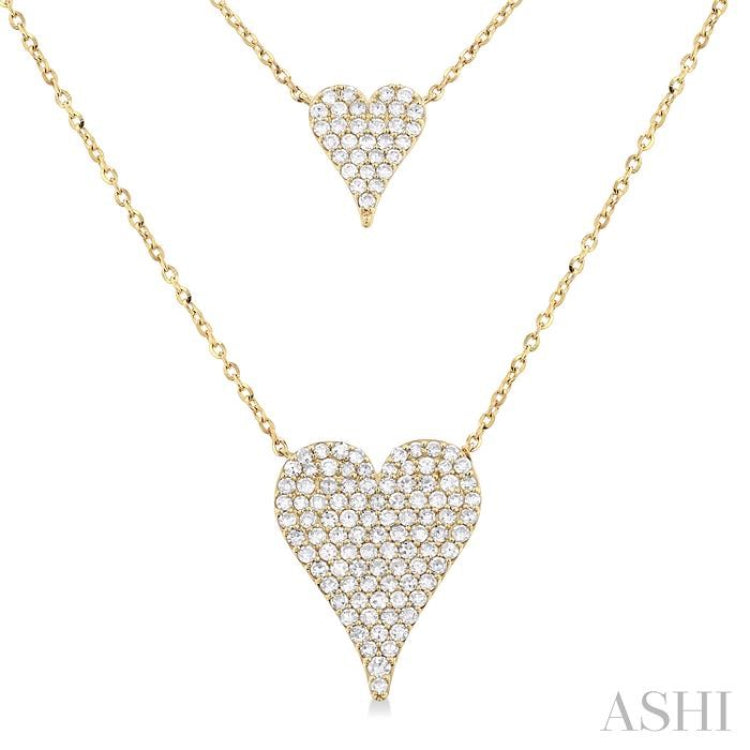3/4 Ctw 2-Layered Heart Shape Single Cut Diamond Fashion Necklace in 14K Yellow Gold