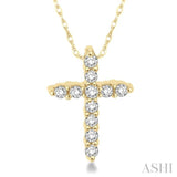 1/20 Ctw Round Cut Diamond Cross Petite Pendant in 14K Yellow Gold with Chain