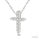 1/20 Ctw Round Cut Diamond Cross Petite Pendant in 10K White Gold with Chain