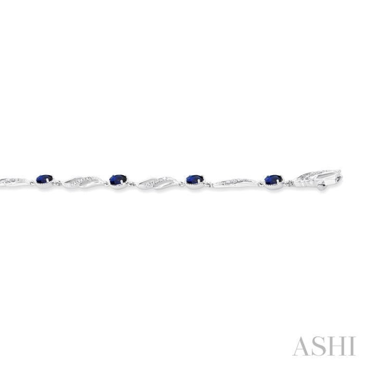 4X3 MM Oval Cut Sapphire and 1/5 ctw Round Cut Diamond Precious Eternity Link Tennis Bracelet in 10K White Gold