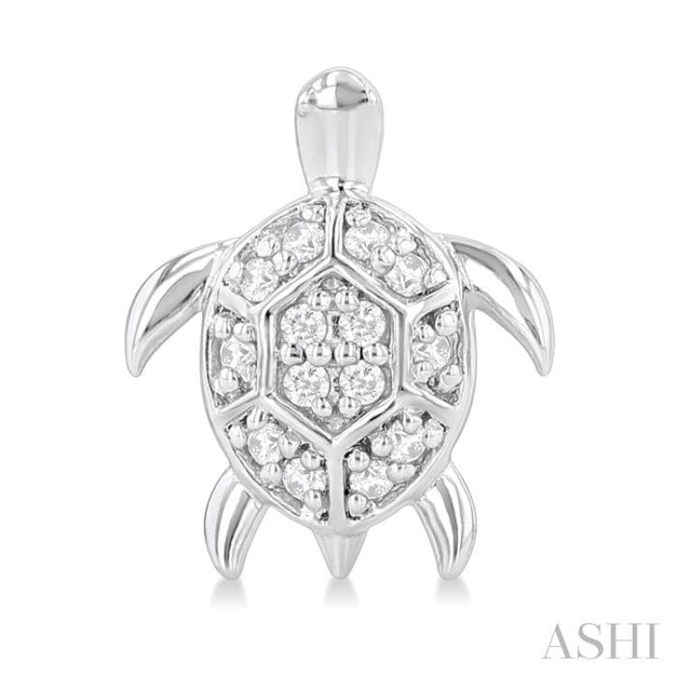 1/10 ctw Petite Turtle Round Cut Diamond Fashion Stud Earring in 10K White Gold