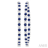 2.5 MM Round Cut Sapphire and 2 1/2 ctw Round Cut Diamond Precious Inside-Out Alternating Hoop Earrings in 14K White Gold