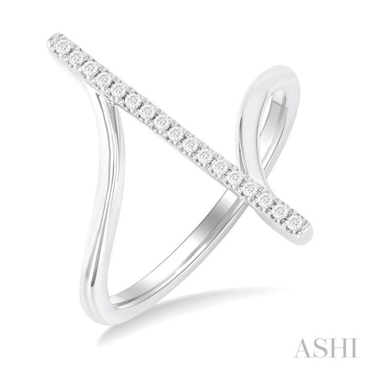 1/10 ctw Wide Bypass Bar Intersection Round Cut Diamond Lightweight Fashion Ring in 10K White Gold