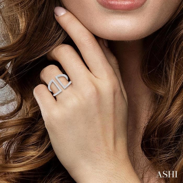 1/3 ctw Geometric Wide Split Lightweight Round Cut Diamond Open Fashion Ring in 10K White Gold