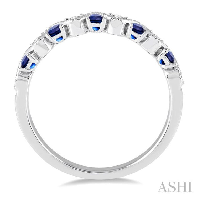 1.8 MM Sapphire and 1/6 Ctw Round Cut Diamond Precious Waves Wedding Band in 14K White Gold