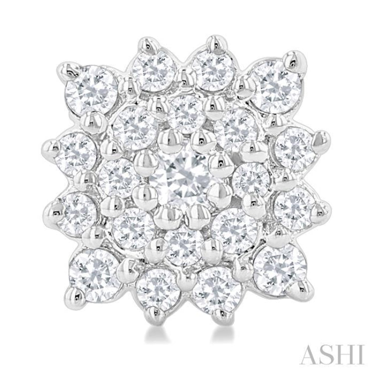 1/5 ctw Petite Cushion Shape Round Cut Diamond Cluster Fashion Stud Earring in 10K White Gold