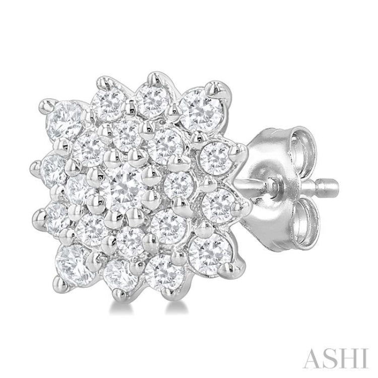 1/5 ctw Petite Cushion Shape Round Cut Diamond Cluster Fashion Stud Earring in 10K White Gold