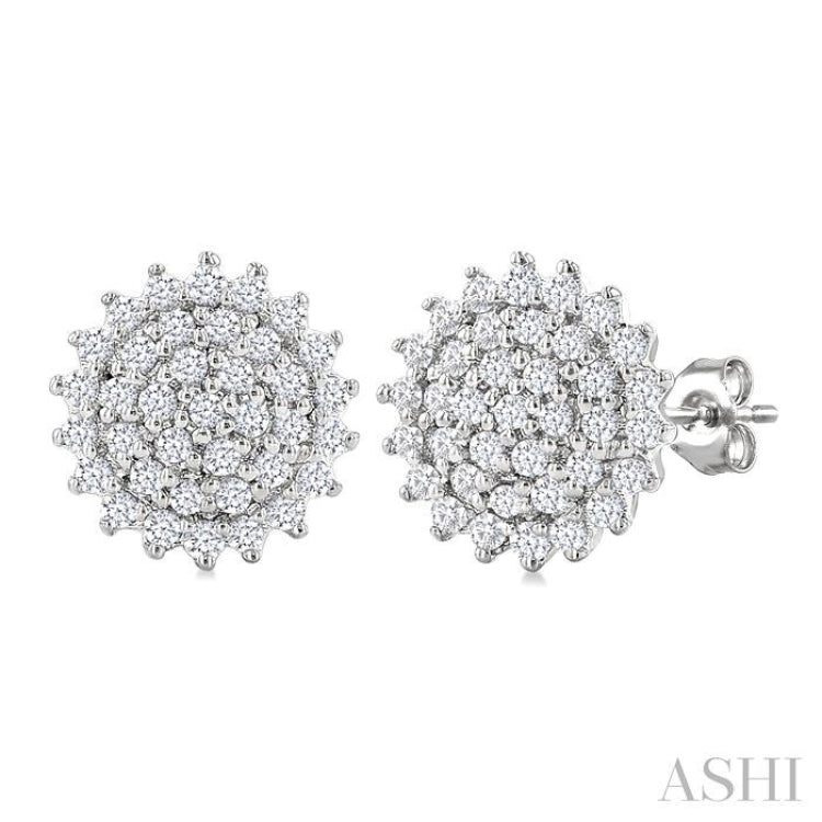 1/5 Ctw Petite Round Shape Round Cut Diamond Cluster Fashion Stud Earring in 10K White Gold