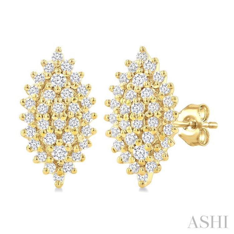 1/5 Ctw Petite Marquise Shape Round Cut Diamond Cluster Fashion Stud Earring in 10K Yellow Gold