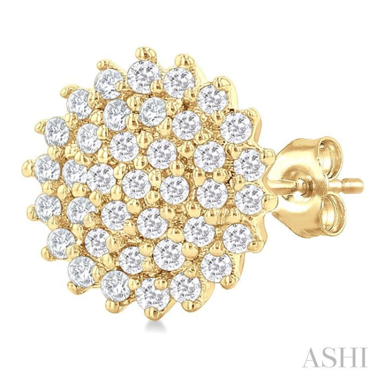 1/5 ctw Petite Round Shape Round Cut Diamond Cluster Fashion Stud Earring in 10K Yellow Gold