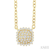 1/6 ctw Petite Cushion Shape Round Cut Diamond Cluster Fashion Pendant With Chain in 10K Yellow Gold