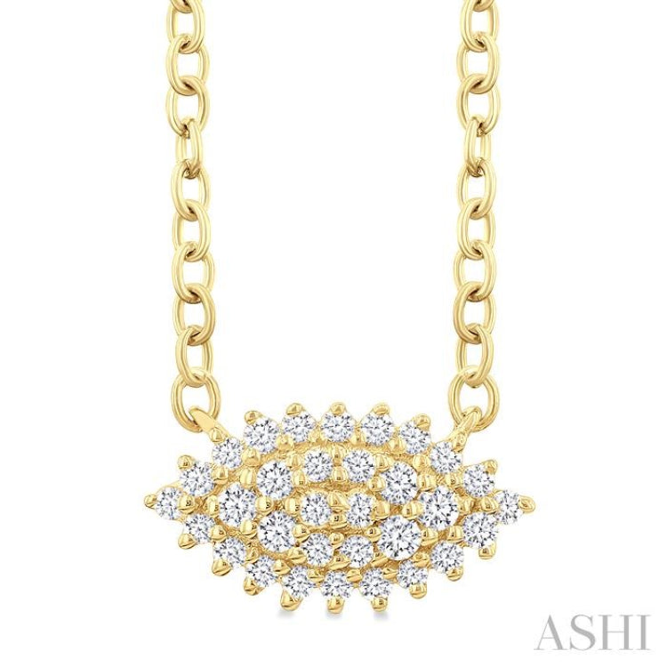 1/6 Ctw Petite East-West Set Marquise Shape Round Cut Diamond Cluster Fashion Pendant With Chain in 10K Yellow Gold
