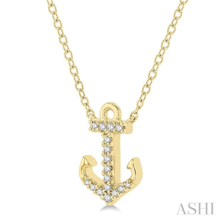 1/10 ctw Anchor Round Cut Diamond Petite Fashion Pendant With Chain in 14K Yellow Gold
