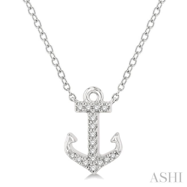 1/10 ctw Anchor Round Cut Diamond Petite Fashion Pendant With Chain in 14K White Gold