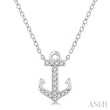 1/10 ctw Anchor Round Cut Diamond Petite Fashion Pendant With Chain in 14K White Gold