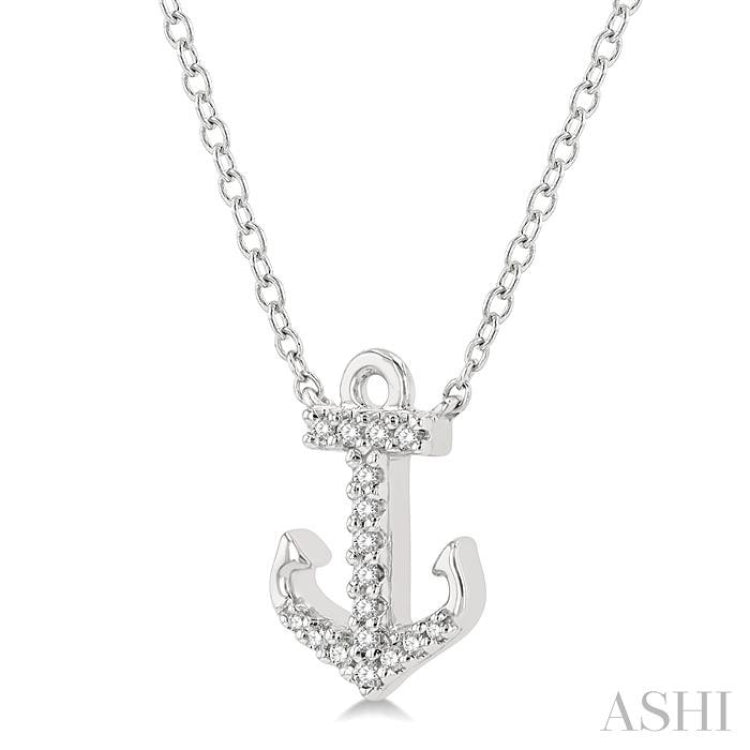 1/10 ctw Anchor Round Cut Diamond Petite Fashion Pendant With Chain in 14K White Gold