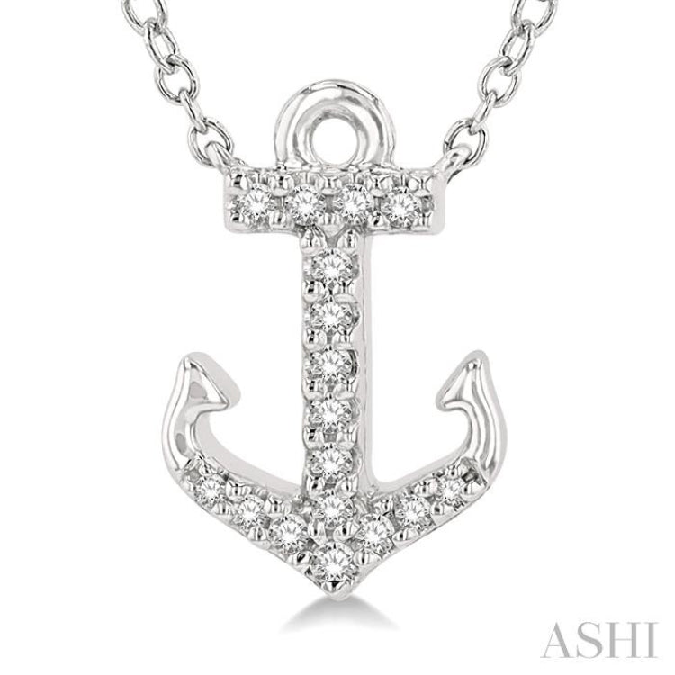 1/10 ctw Anchor Round Cut Diamond Petite Fashion Pendant With Chain in 14K White Gold