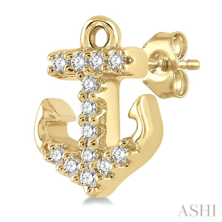 1/10 ctw Anchor Round Cut Diamond Petite Fashion Earring in 14K Yellow Gold