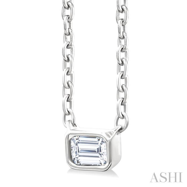 1/6 Ctw Petite East-West Bezel Set Emerald Cut Diamond Fashion Pendant With Chain in 10K White Gold