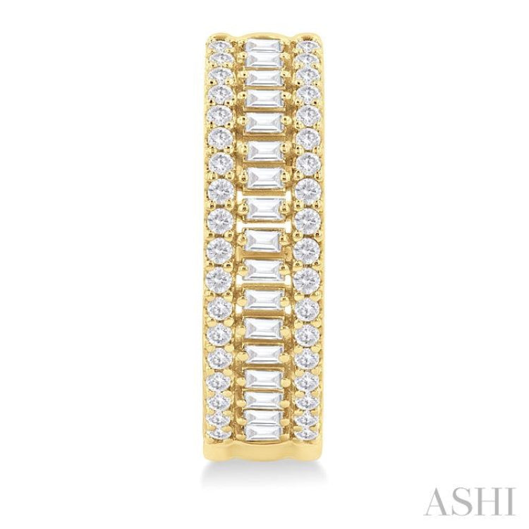 1 ctw Baguette and Round Cut Diamond Fashion Huggies in 14K Yellow Gold