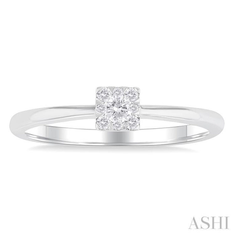 1/10 ctw Lovebright Petite Square Shape Round Cut Diamond Fashion Ring in 10K White Gold