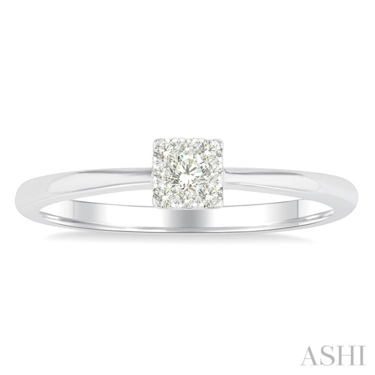 1/10 Ctw Lovebright Petite Square Shape Round Cut Diamond Fashion Ring in 10K White Gold
