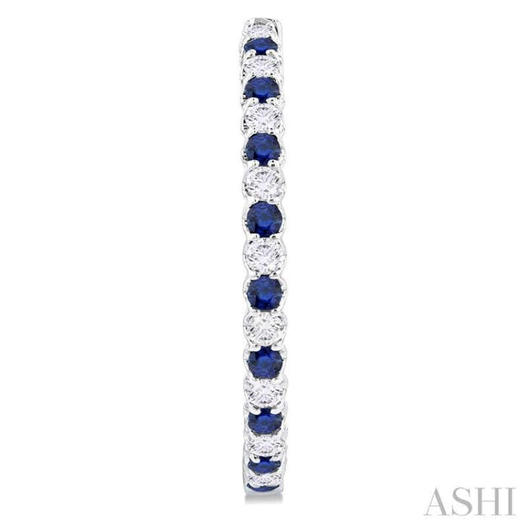 2.3 MM Round Sapphire and 1 1/2 Ctw Round Cut Diamond Inside & Outside Alternating Precious Hoop Earrings in 14K White Gold