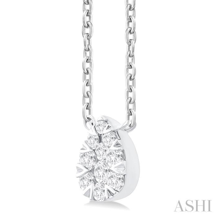 1/10 ctw Lovebright Petite Pear Shape Round Cut Diamond Fashion Pendant With Chain in 10K White Gold