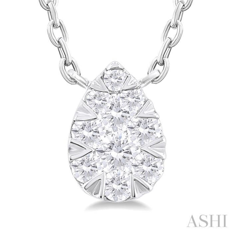 1/10 ctw Lovebright Petite Pear Shape Round Cut Diamond Fashion Pendant With Chain in 10K White Gold