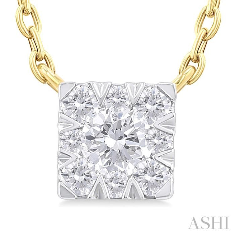 1/10 ctw  Lovebright Petite Square Shape Round Cut Diamond Fashion Pendant With Chain in 10K Yellow Gold