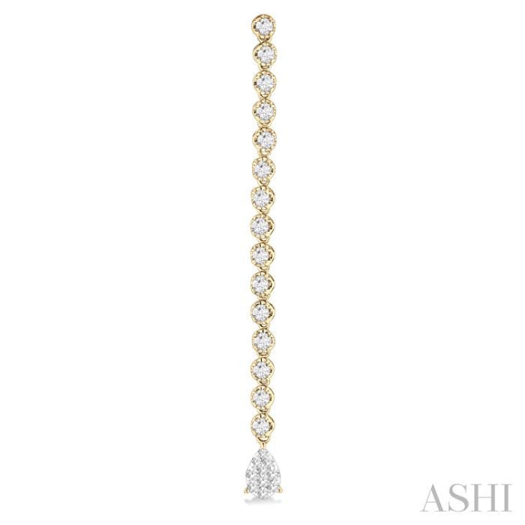 1 1/4 ctw Lovebright Pear Shape Dangle Tip Round Cut Diamond Fashion Long Earrings in 14K Yellow and White Gold