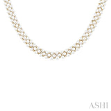 3 MM Round Shape Cultured Pearl and 2 1/5 ctw Triple Row Round Cut Diamond Fashion Necklace in 14K Yellow Gold
