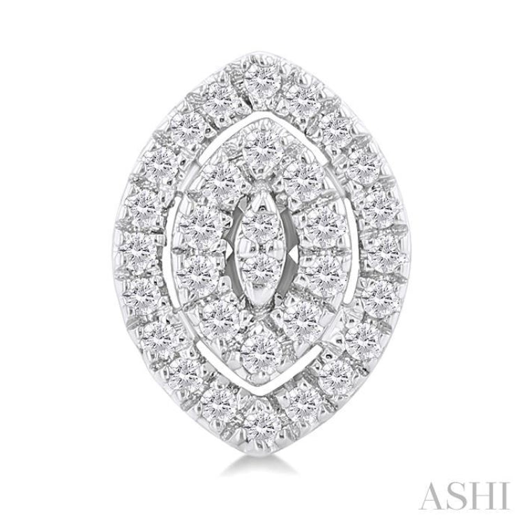 1/5 ctw Double Halo Marquise Shape Petite Round Cut Diamond Fashion Stud Earring in 10K White Gold