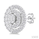 1/5 ctw Double Halo Oval Shape Petite Round Cut Diamond Fashion Stud Earring in 10K White Gold