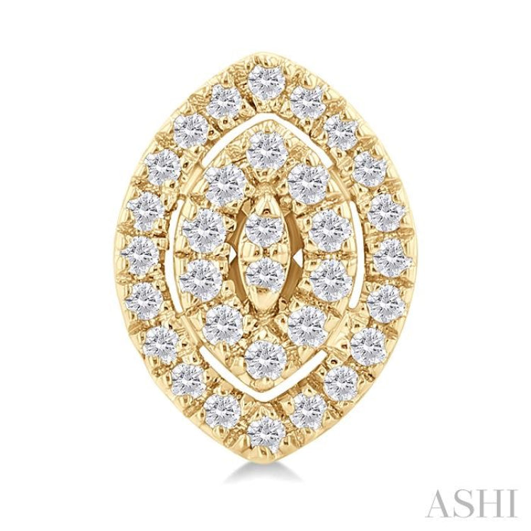 1/5 ctw Double Halo Marquise Shape Petite Round Cut Diamond Fashion Stud Earring in 10K Yellow Gold
