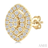 1/5 ctw Double Halo Marquise Shape Petite Round Cut Diamond Fashion Stud Earring in 10K Yellow Gold
