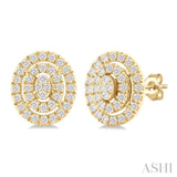 1/5 ctw Double Halo Oval Shape Petite Round Cut Diamond Fashion Stud Earring in 10K Yellow Gold